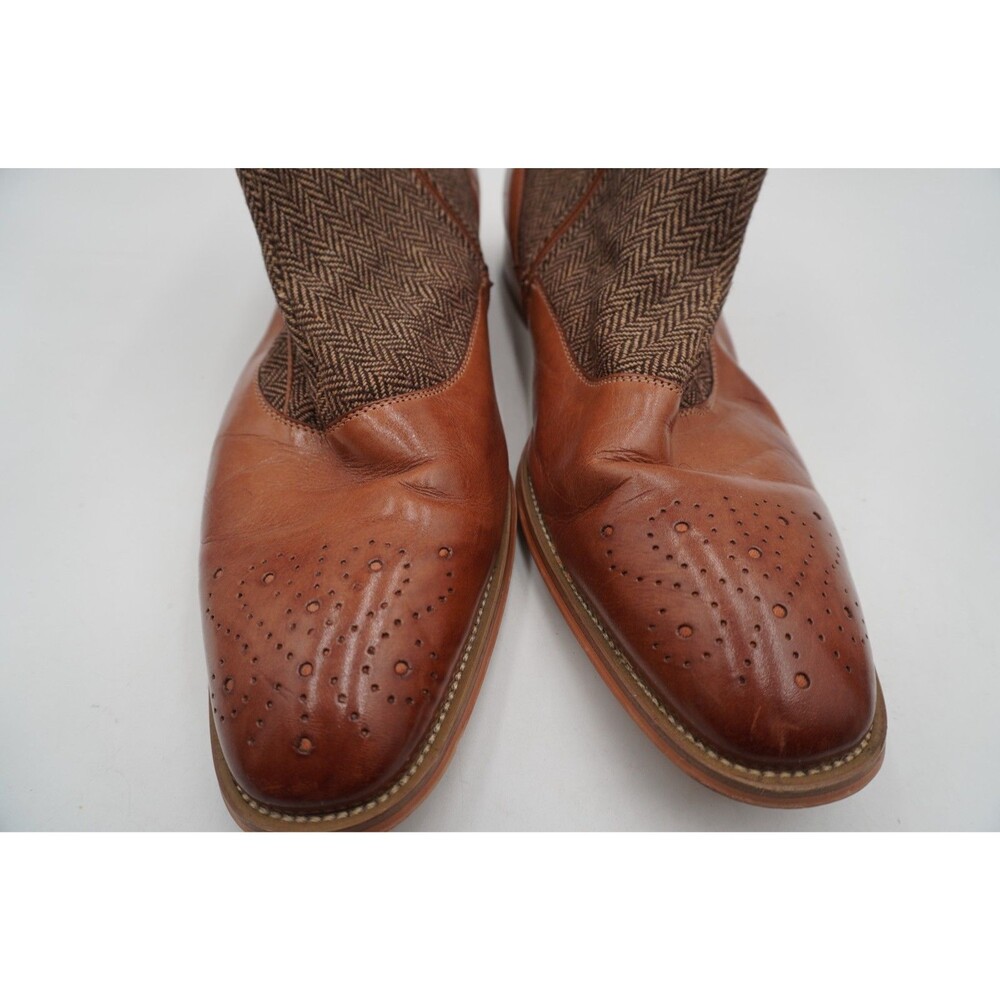 Giovanni "Edison" Men’s Cognac Leather & Tweed Brogue Ankle Boot Wingtip Spat 12 - Picture 5 of 7
